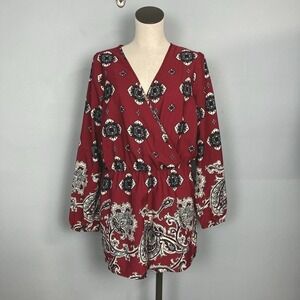 𝅺charlotte Russe Burgundy Paisley Surplice Long Sleeve Romper Women's Size L